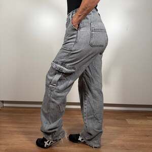 Garage Grey Acid Wash Cargo Jeans, Wide Leg Utility Pants, Size 27